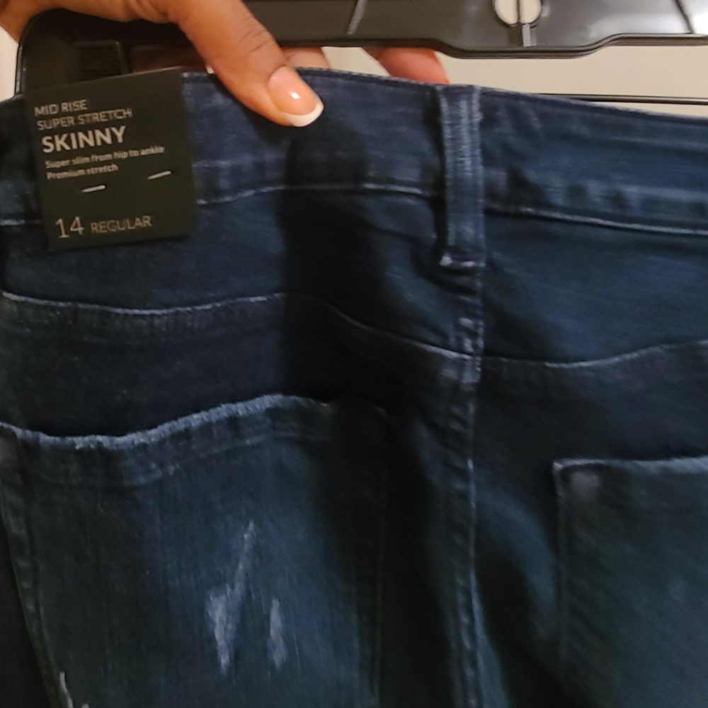 Lane Bryant Distressed Mid Rise Super Stretch Skinny Jeans